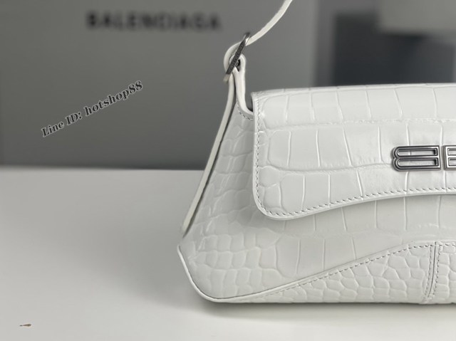 Balenciaga專櫃2022爆款小號鱷魚白全皮肩背包 巴黎世家翻蓋腋下包 fyj1539